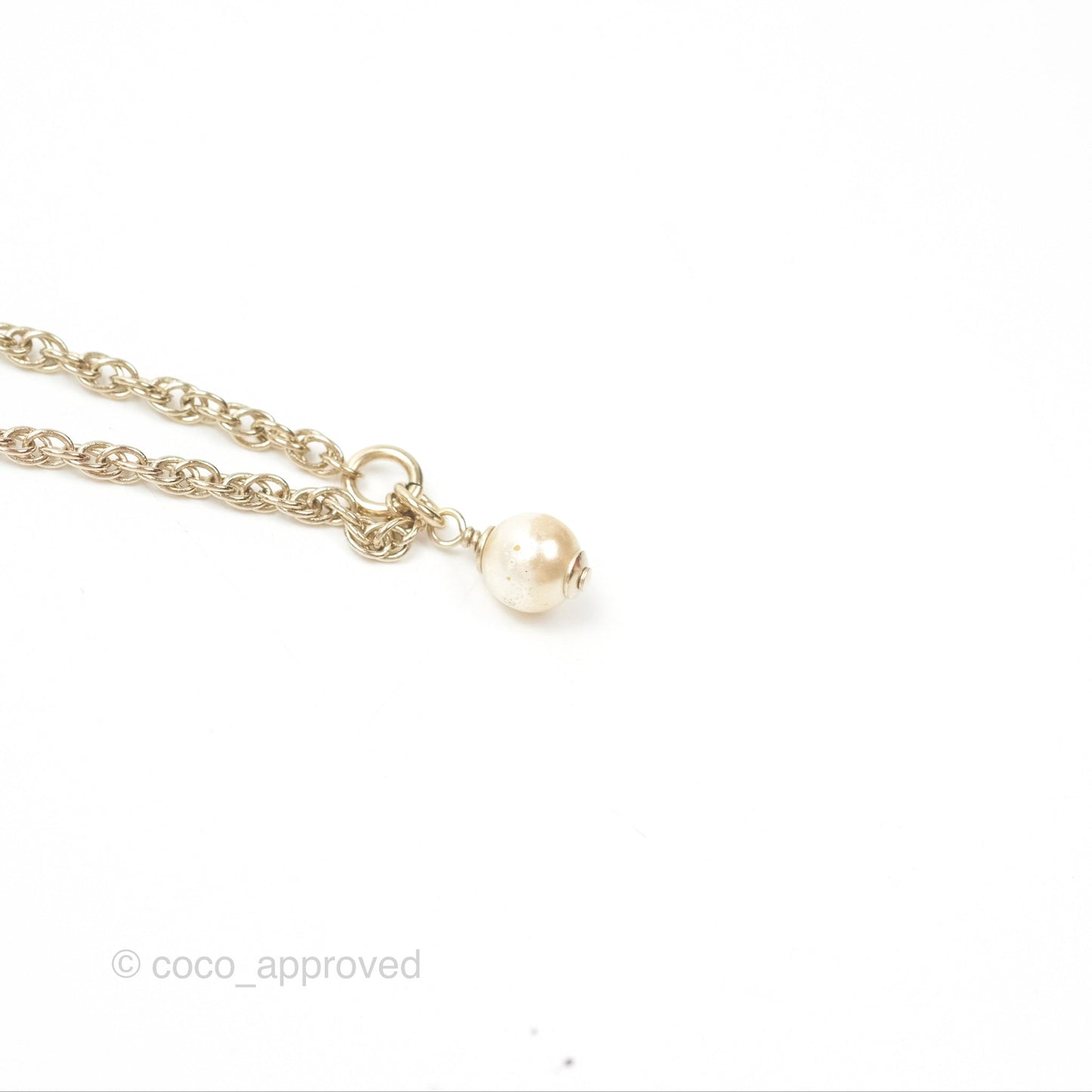 Chanel CC Crystal Pearl Chain Bracelet Gold Tone 19C