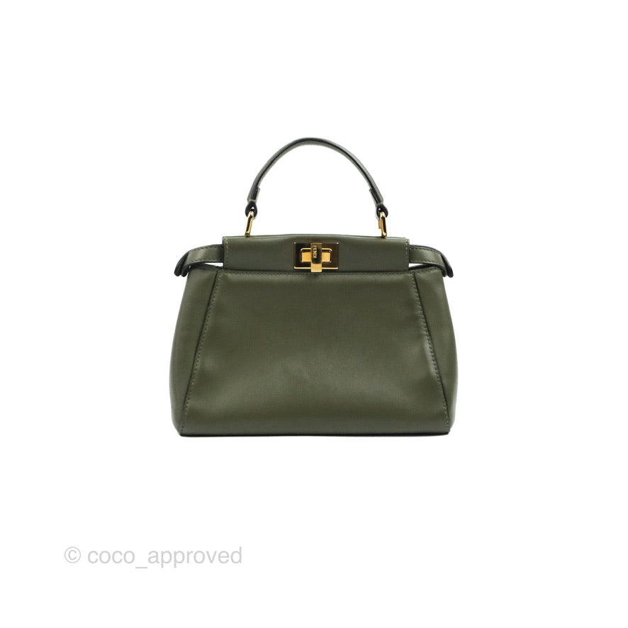 Fendi Mini Peekaboo Pocket Bag Olive Green Gold Hardware