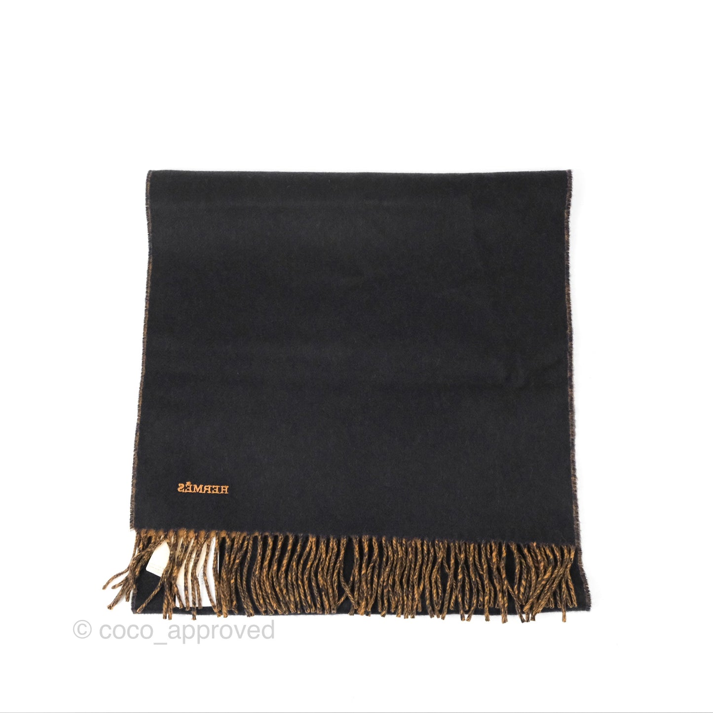 Hermès Cashmere Recto Verso Muffler Scarf Camel/ Marine