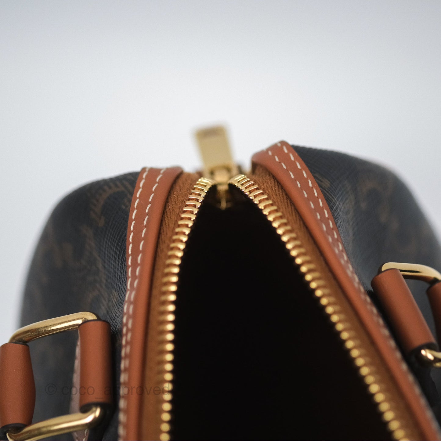 Celine Small Boston Bag Triomphe Canvas Tan Calfskin
