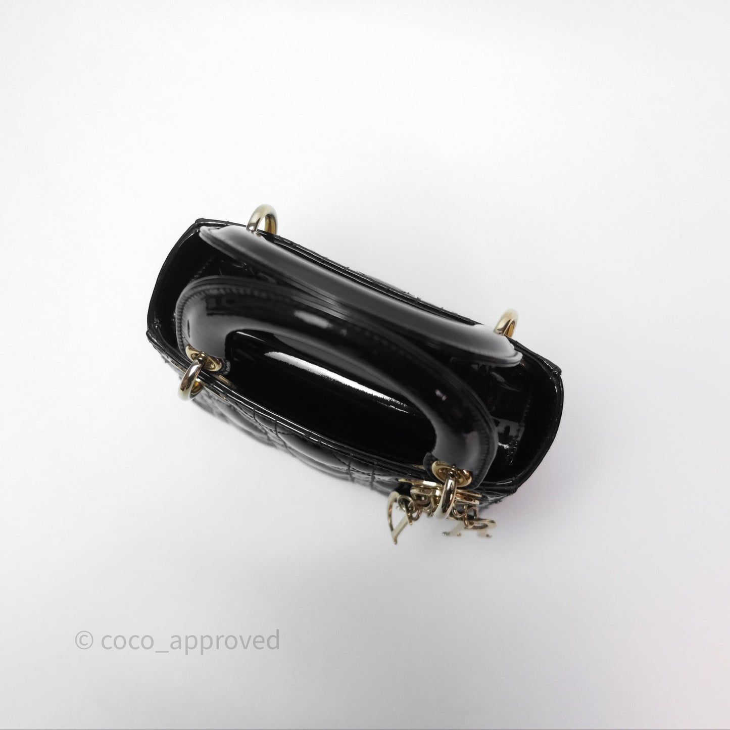 Christian Dior Mini Lady Dior Black Patent Gold Hardware