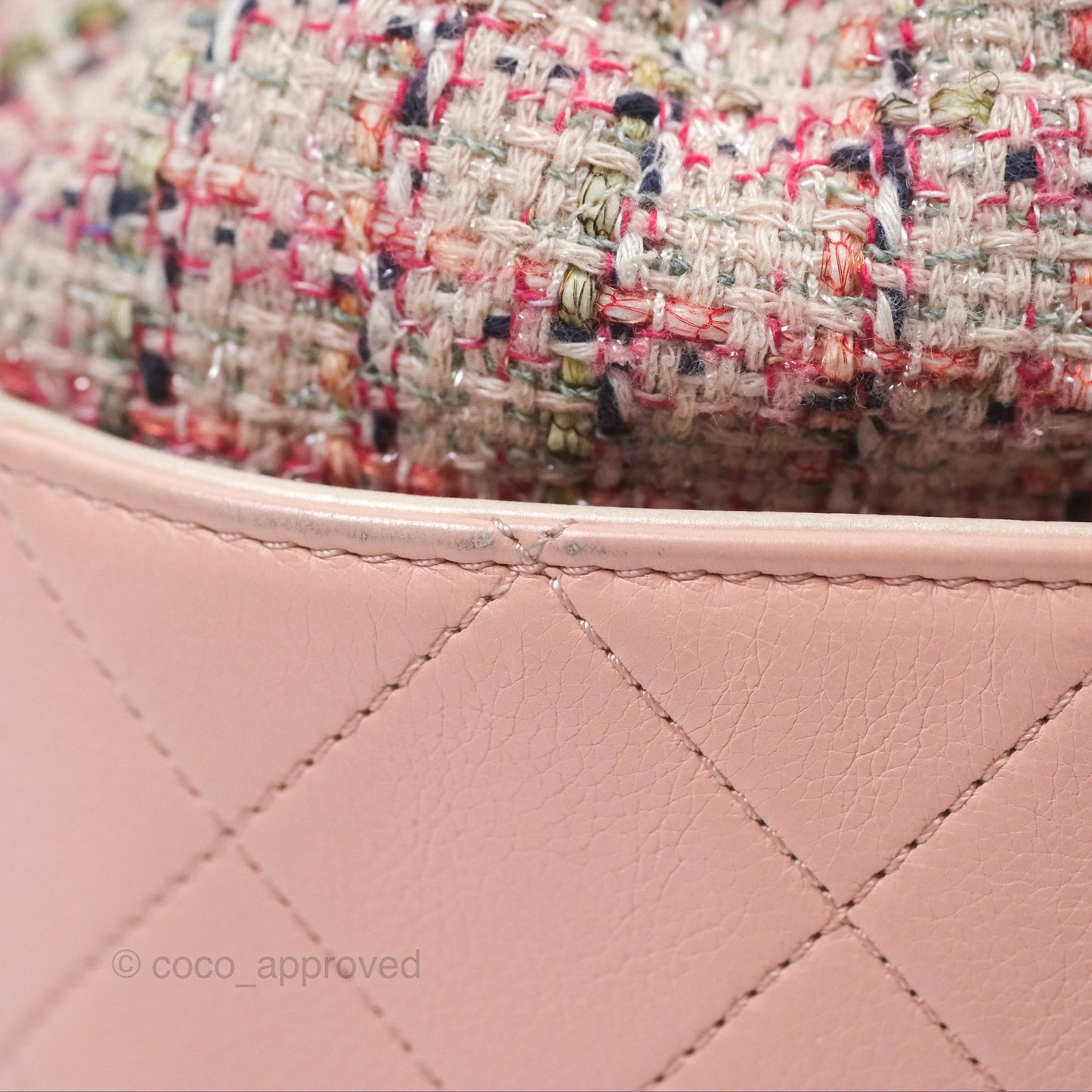 Chanel Quilted Top Handle Drawstring Bucket Bag Calfskin Tweed Pink Aged Gold Hardware