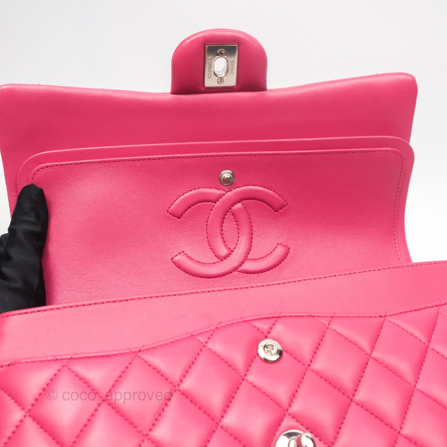 Chanel Classic M/L Medium Flap Quilted Dark Pink Lambskin Silver Hardware