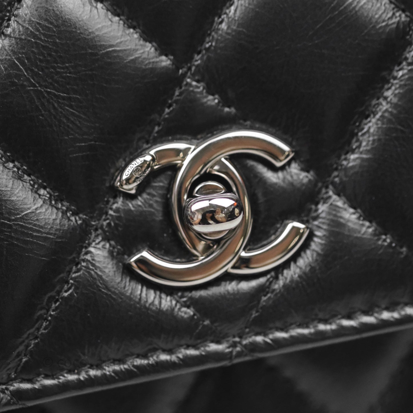 Chanel Mini Crystal Top Handle Wallet On Chain WOC Black Calfskin Gun Metal Hardware 23K