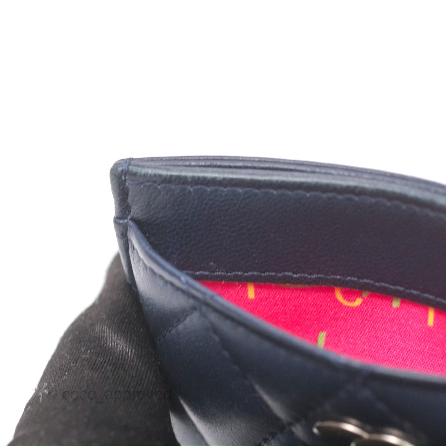 Chanel Quilted Classic Flat Card Holder Navy Sliver Hardware