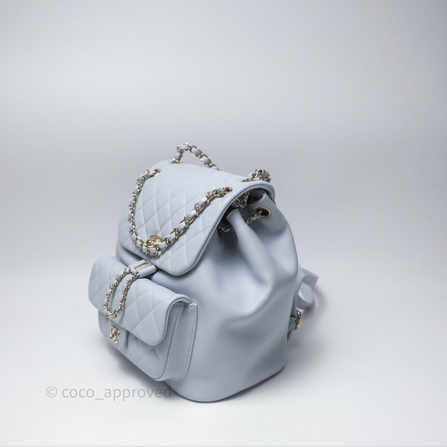 Chanel Quilted Large Duma Drawstring Backpack Light Blue Calfskin