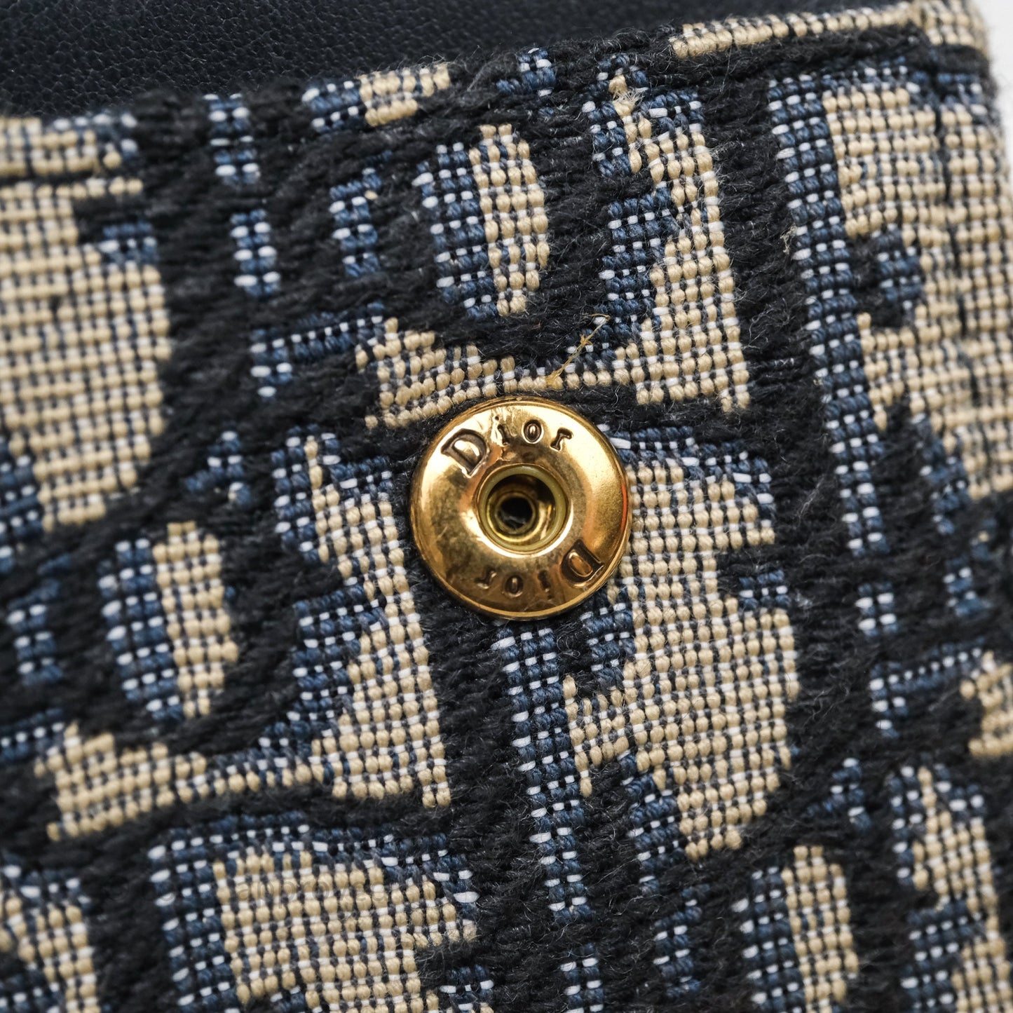 Christian Dior Small Saddle Pouch Wallet with Chain Blue Dior Oblique Jacquard