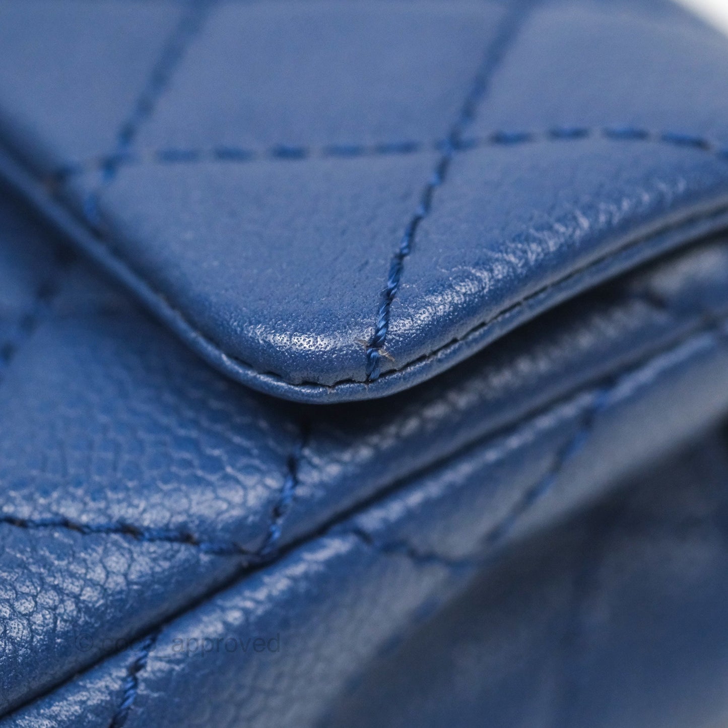 Chanel Quilted East West Flap Bag Blue Caviar Silver Hardware