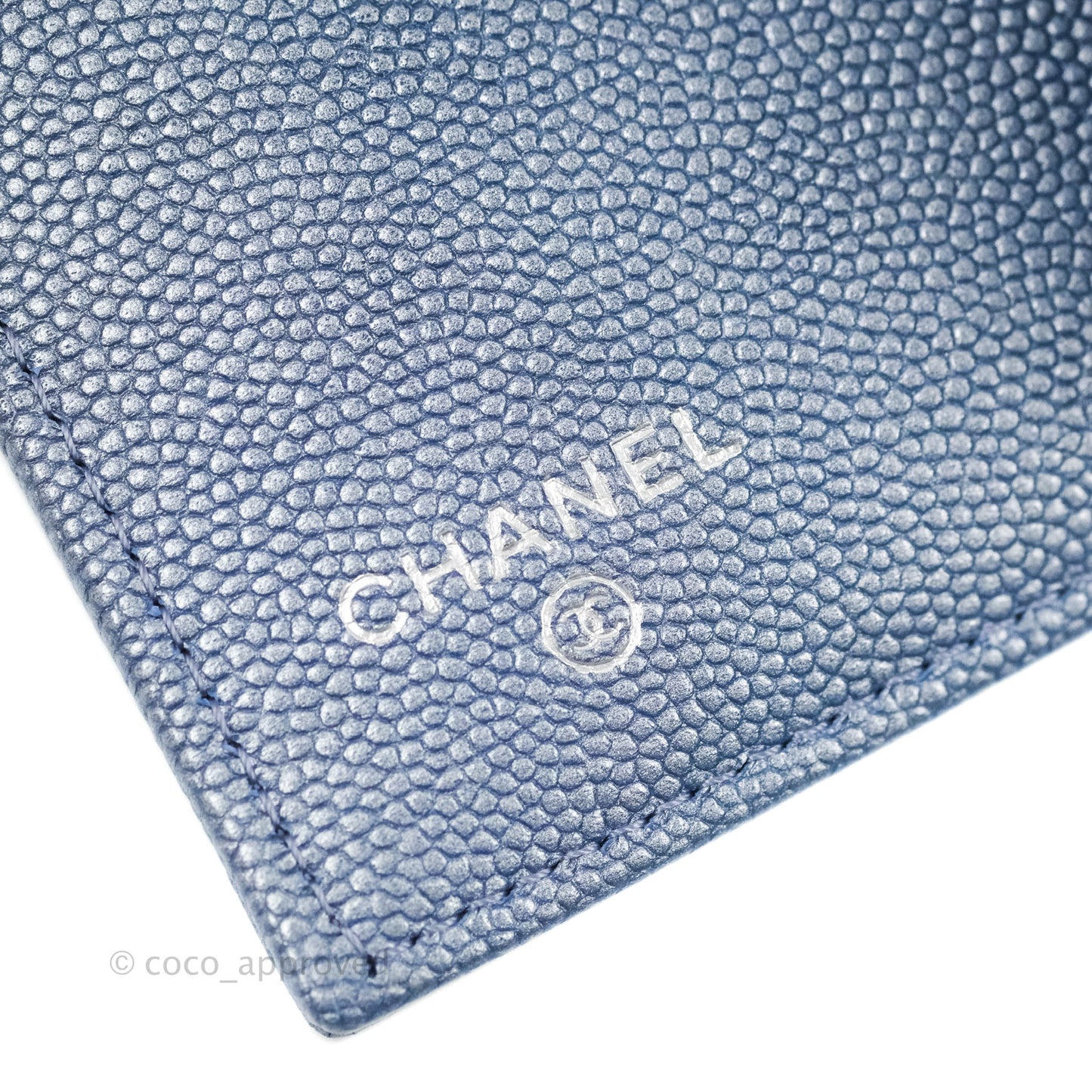 Chanel Chevron Mademoiselle Wallet Iridescent Blue Caviar Silver Hardware