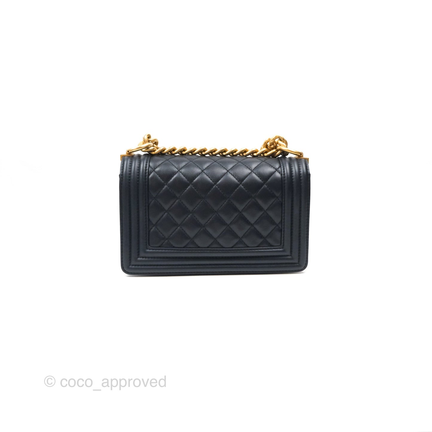 Chanel Small Boy Quilted Navy Lambskin Aged Gold Hardware