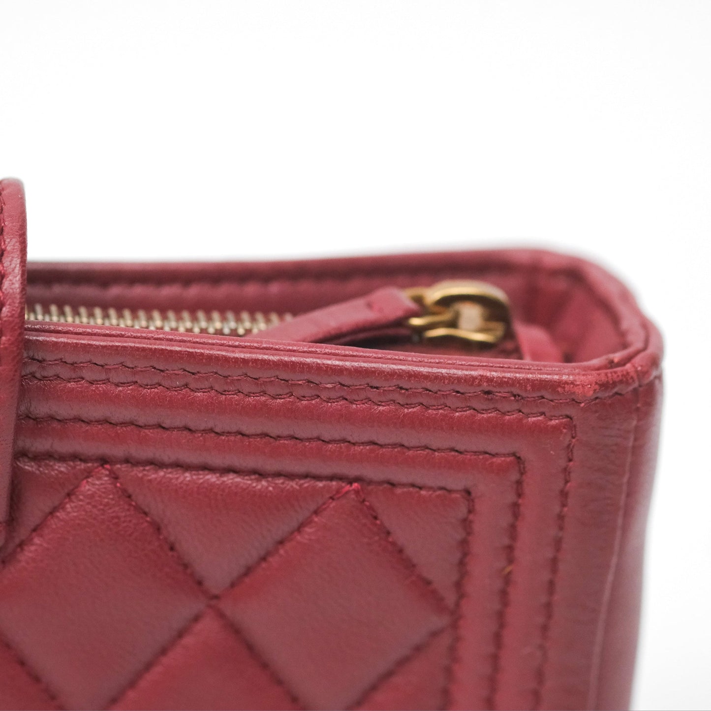 Chanel Quilted Boy Coin Case Dark Red Aged Gold Hardware