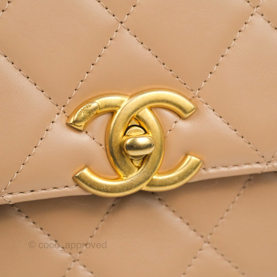 Chanel Quilted Perfect Fit Adjustable Beige Calfskin Gold Hardware 21A