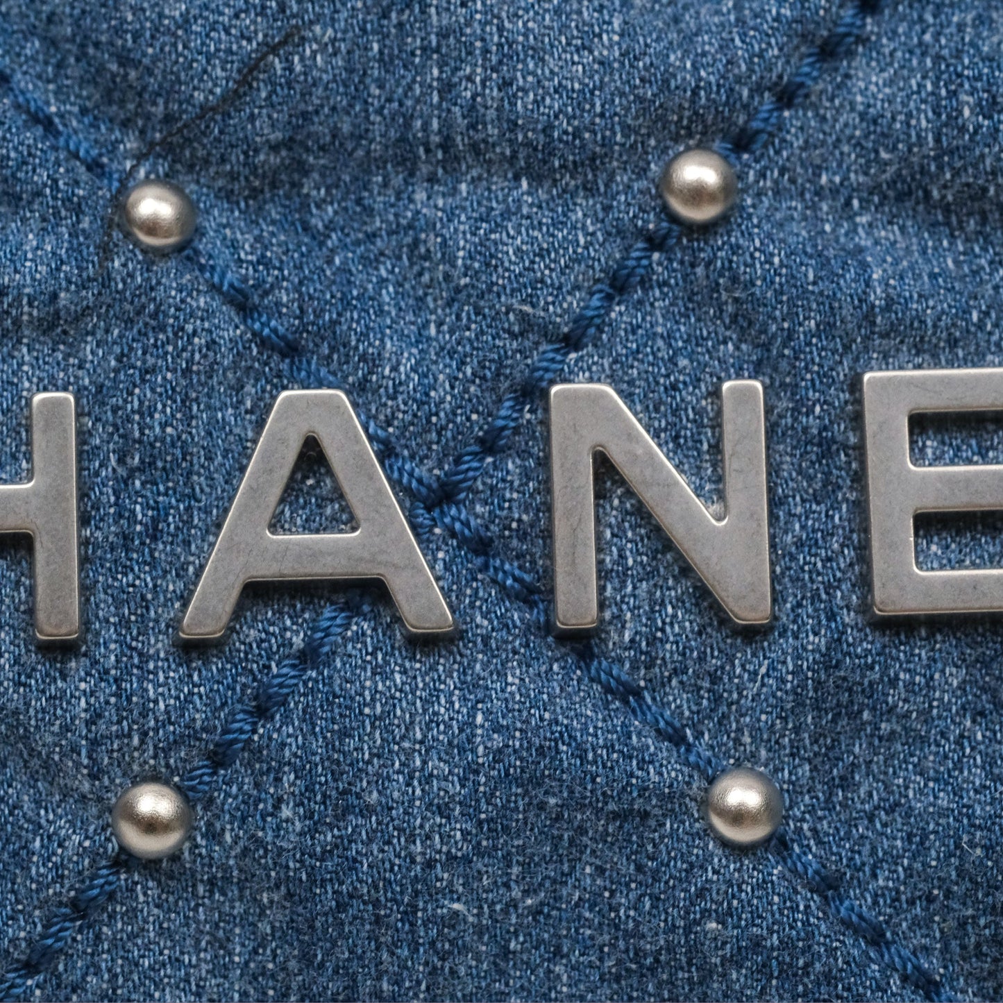 Chanel 22 Small Pearl Studded Denim Silver Hardware