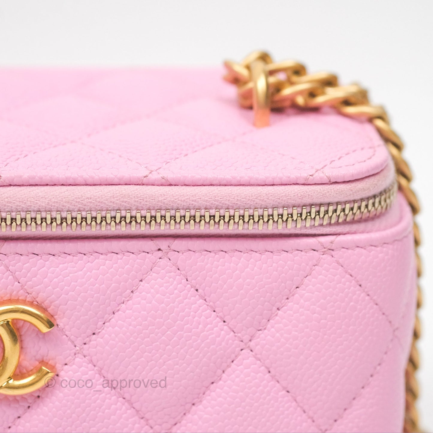 Chanel Vanity with Heart Adjustable Chain Pink Caviar Aged Gold Hardware