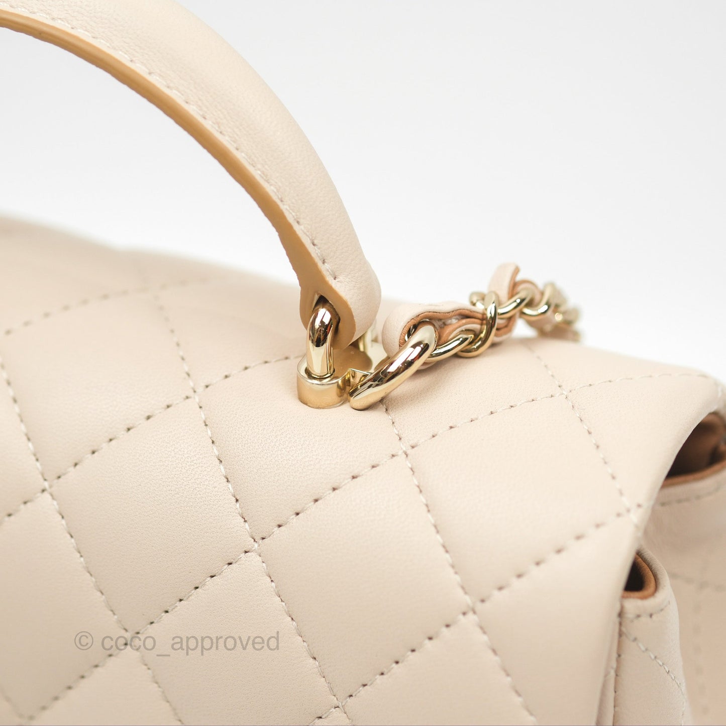 Chanel Top Handle Mini Rectangular Flap Bag Ecru/Beige Lambskin Gold Hardware 23P