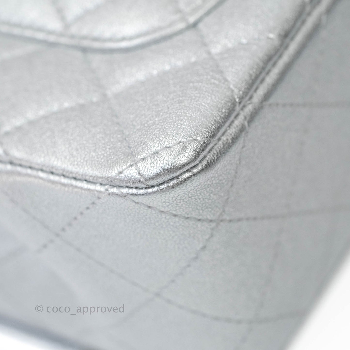 Chanel Quilted Mini Rectangular Flap Metallic Silver Lambskin Silver Hardware