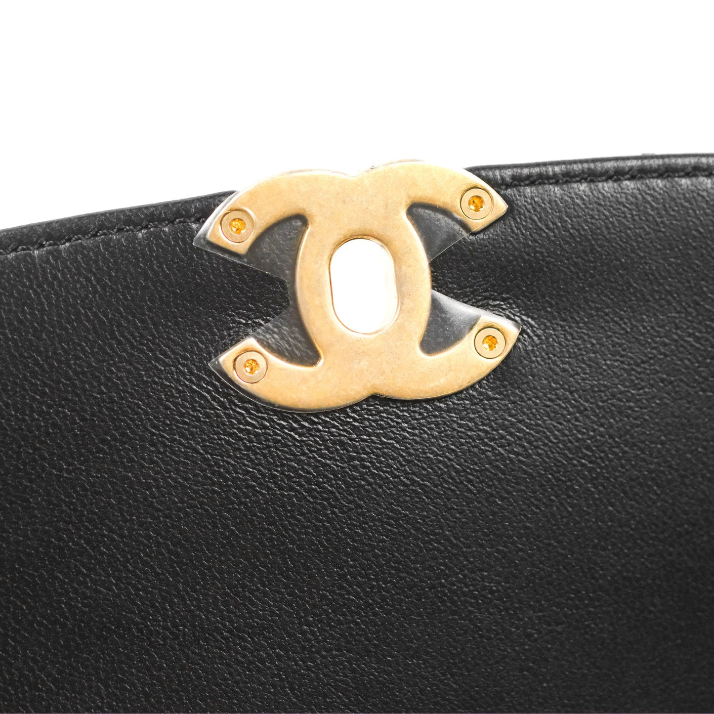 Chanel La Parisienne Top Handle Flap Bag Black Lambskin Aged Gold Hardware