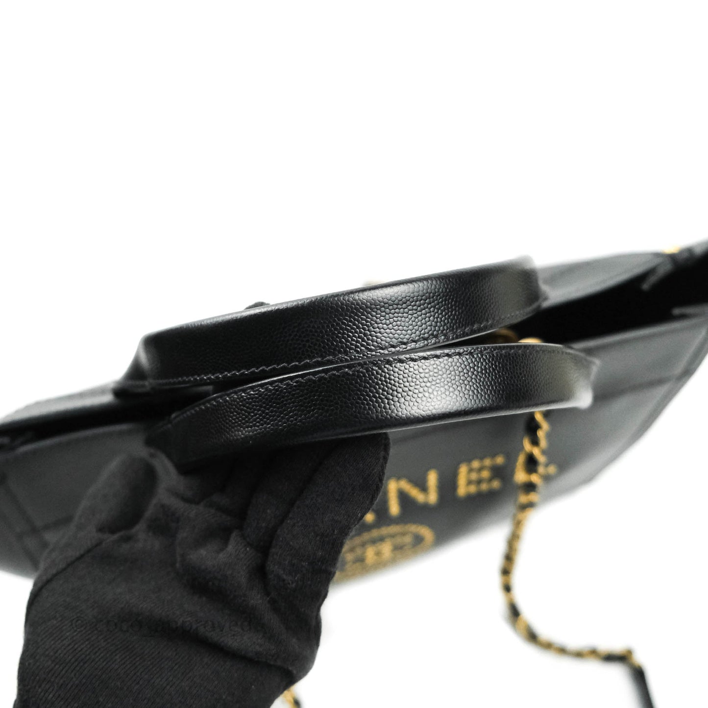 Chanel Studded Black Caviar Deauville Small Shopping Bag