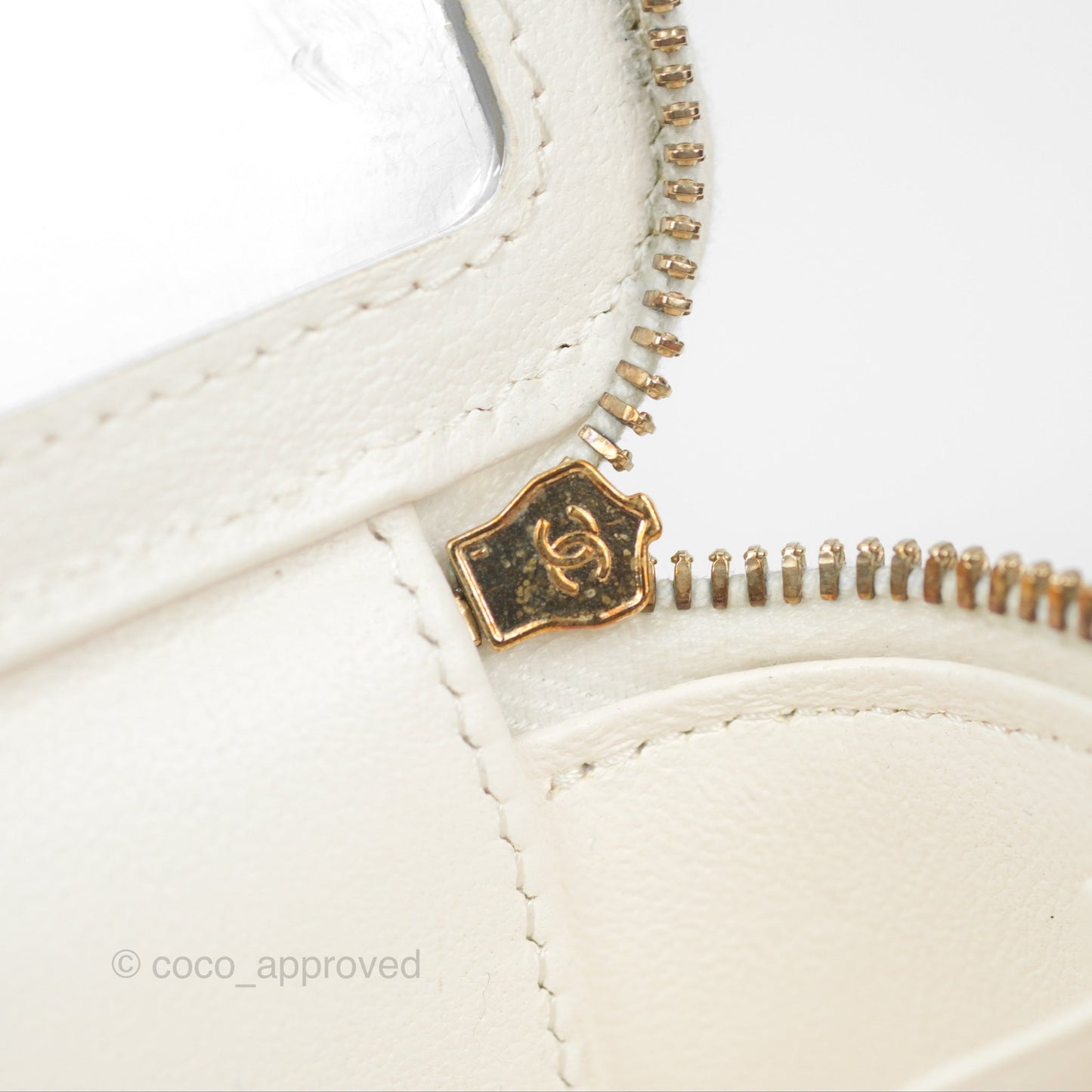 Chanel Quilted Heart Crush Mini Vanity With Chain White Caviar Aged Gold Hardware