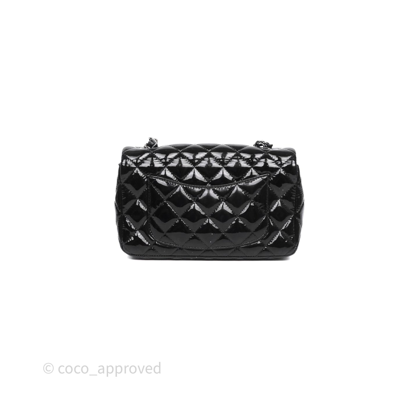 Chanel Quilted Mini Rectangular Flap Black Patent Silver Hardware