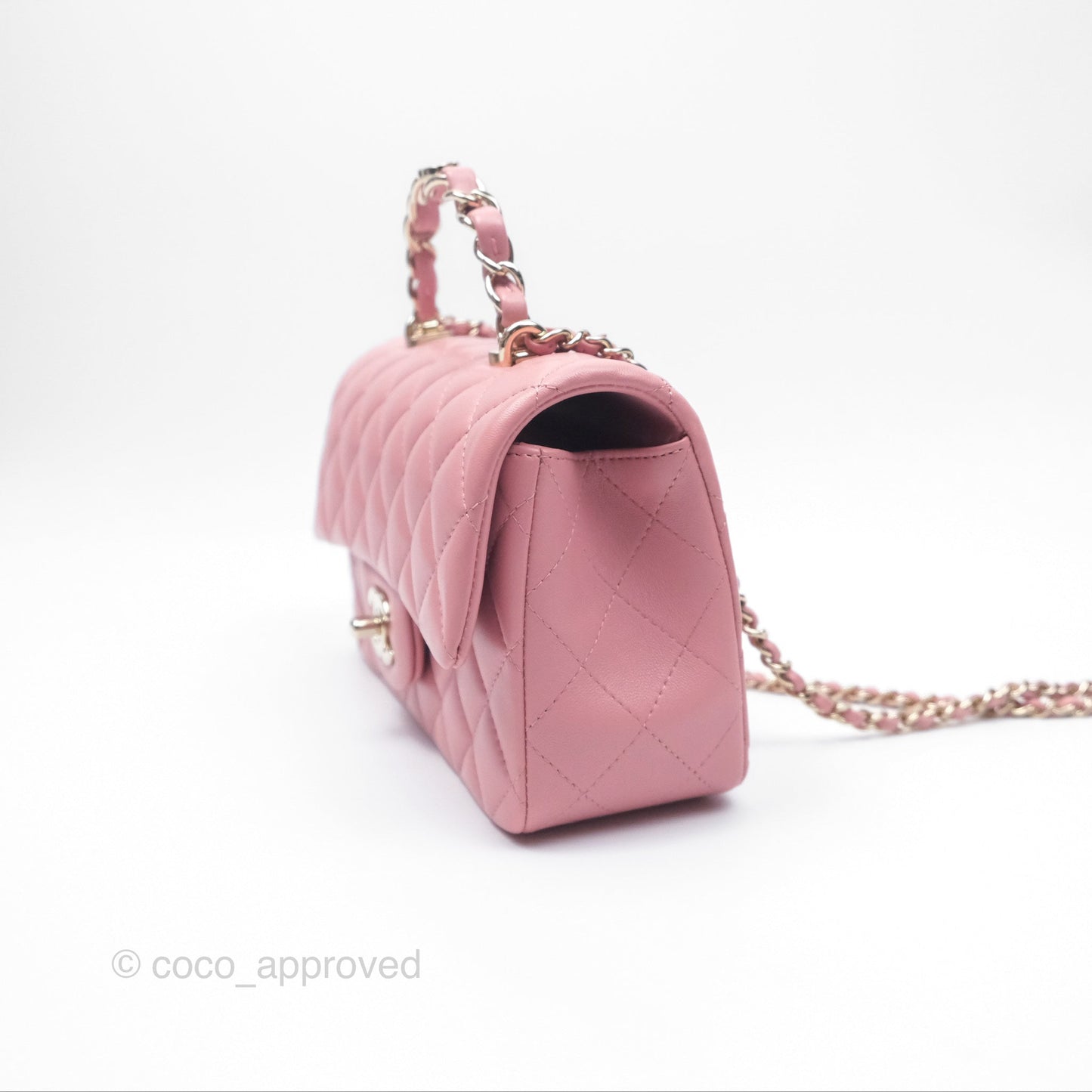 Chanel Top Handle Mini Rectangular Flap Bag Pink Lambskin Gold Hardware