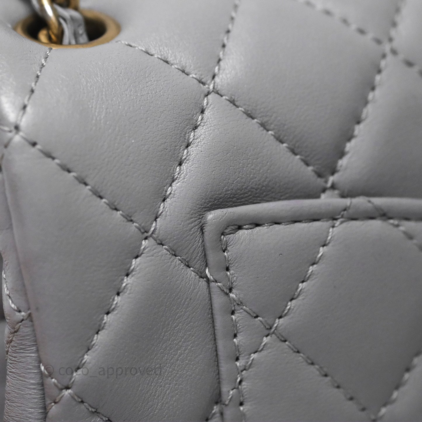 Chanel Pearl Crush Mini Rectangular Quilted Grey Lambskin Aged Gold Hardware