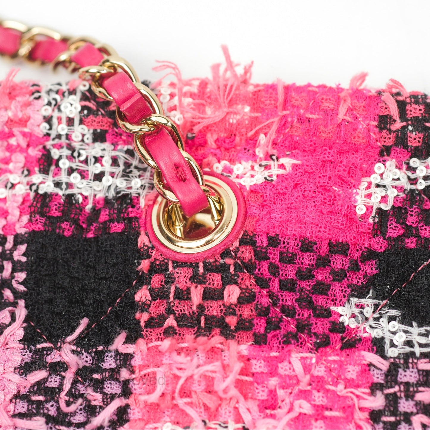 Chanel Coco Beach 2way Crossbody Bag / Foldable Tote Pink Black Grid Tweed