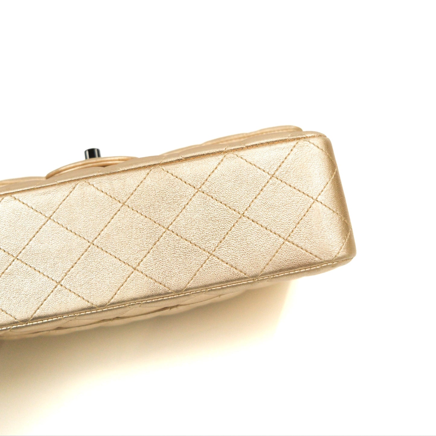 Chanel Classic M/L Medium Flap Quilted Metallic Gold Lambskin Gun Metal