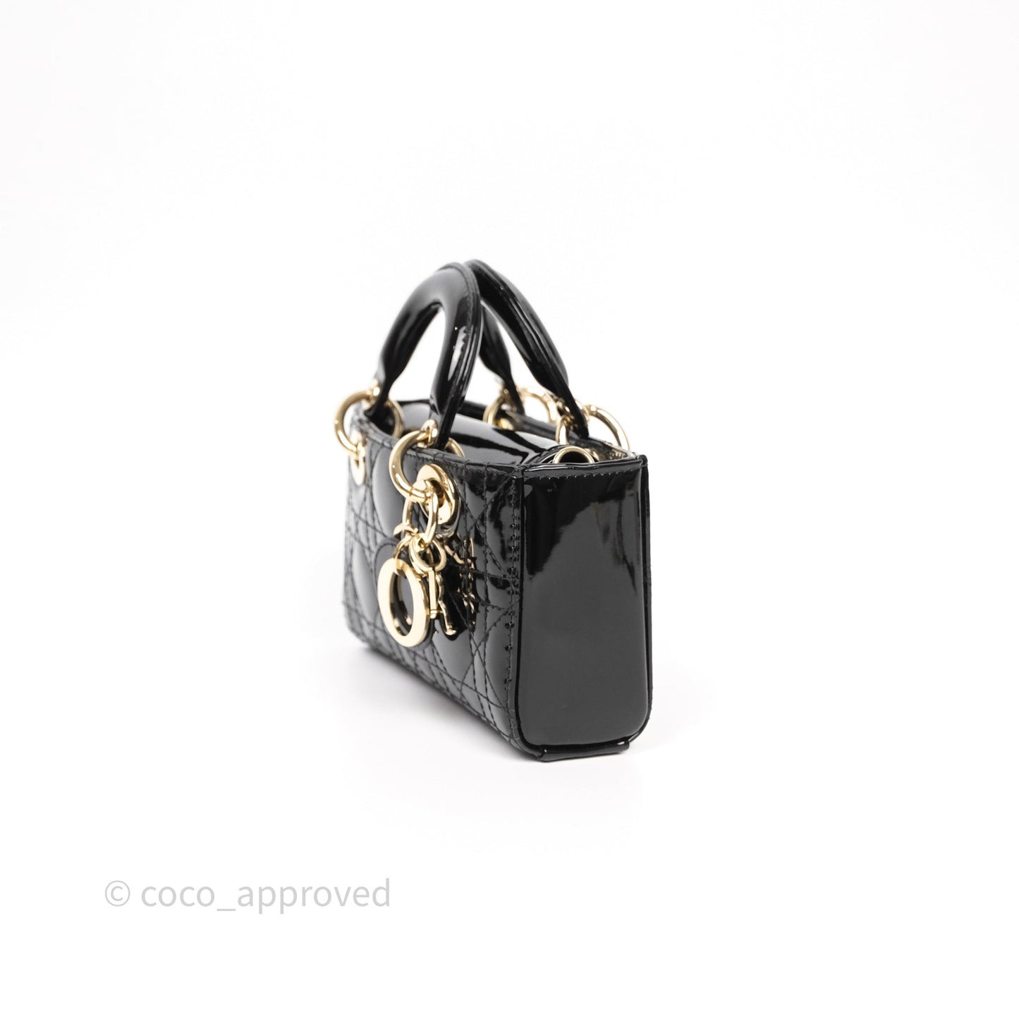 Christian Dior Micro Lady D-Joy Bag Black Patent Cannage Calfskin Gold Hardware