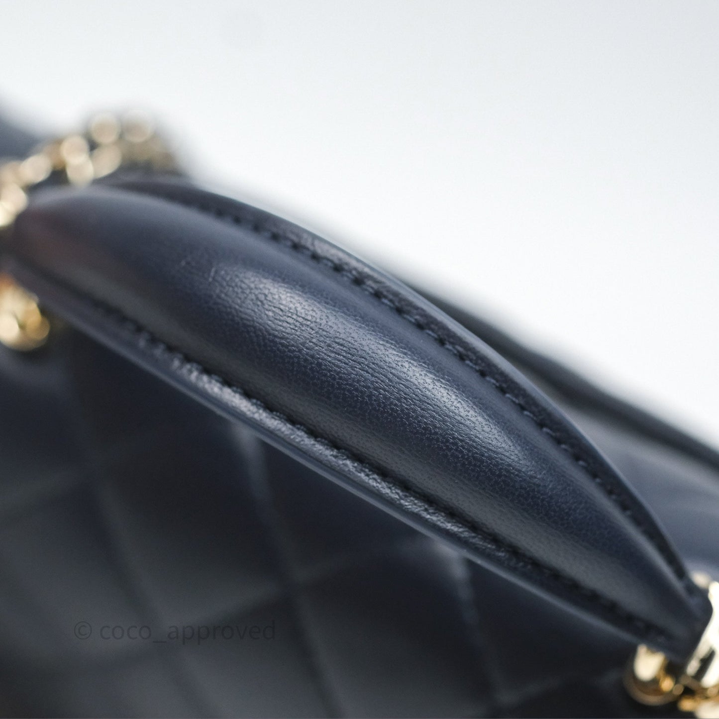 Chanel Top Handle Mini Rectangular Flap Bag Navy Lambskin Gold Hardware