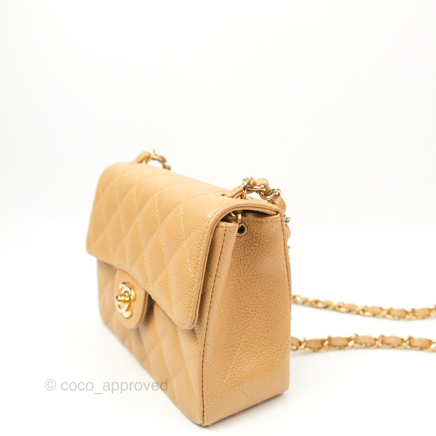 Chanel Quilted Vintage Mini Square Flap Beige Caviar 24K Gold Hardware
