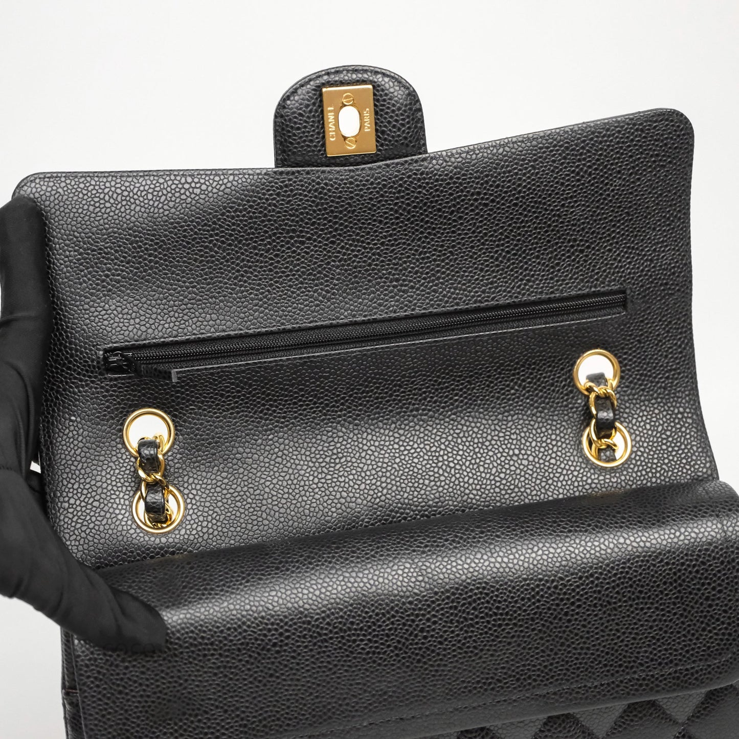 Chanel Classic M/L Medium Flap Quilted Black Caviar Gold Hardware