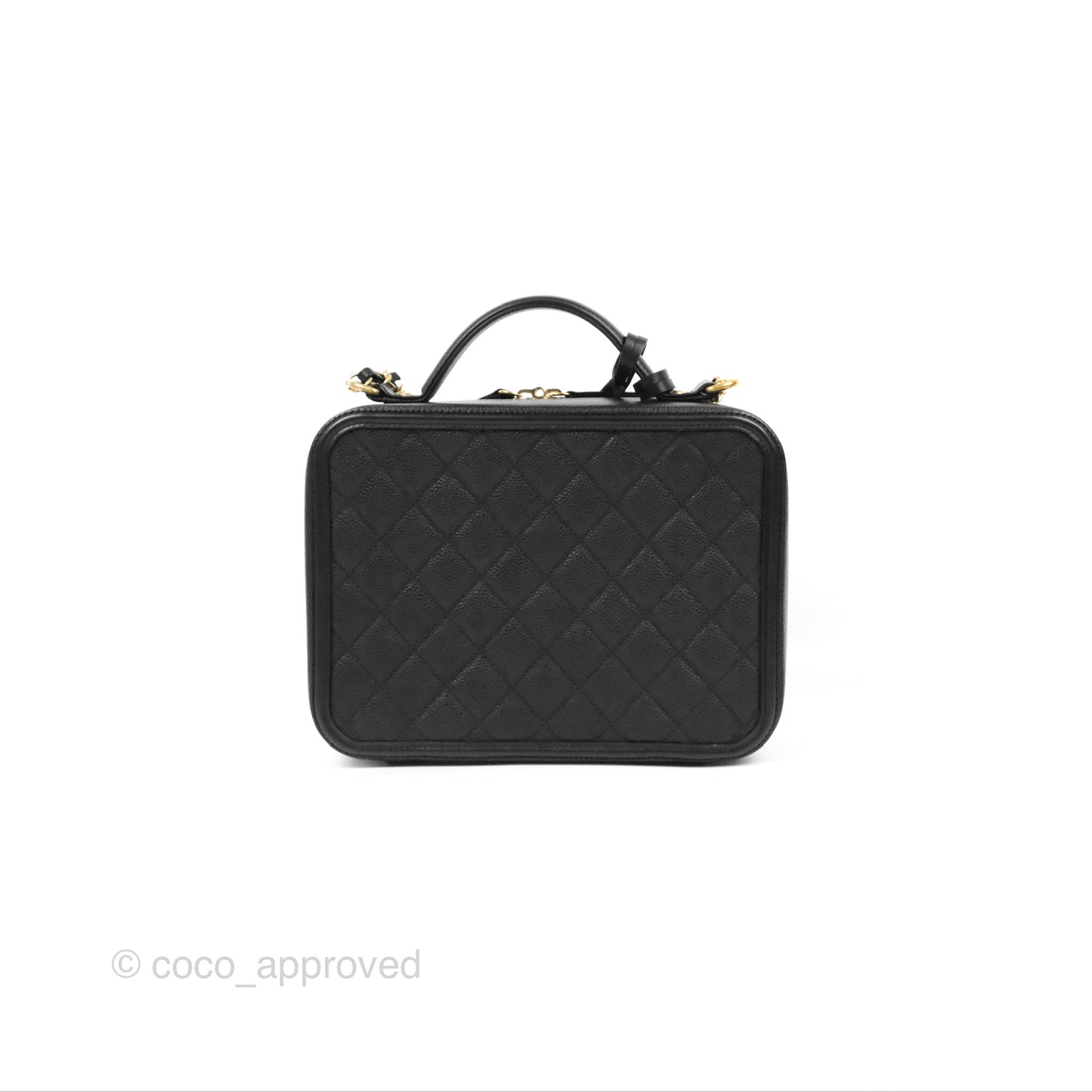 Chanel Quilted Large CC Filigree Vanity Case Black Caviar Gold Hardware