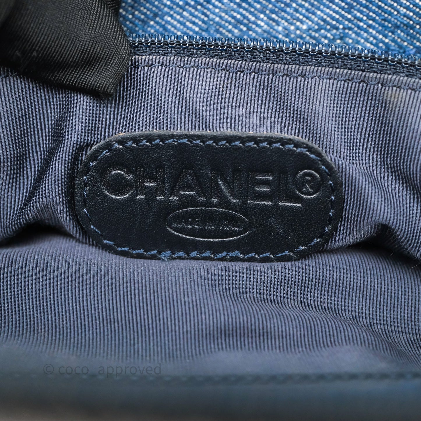 Chanel Vintage CC Tote Bag Denim Brown Leather