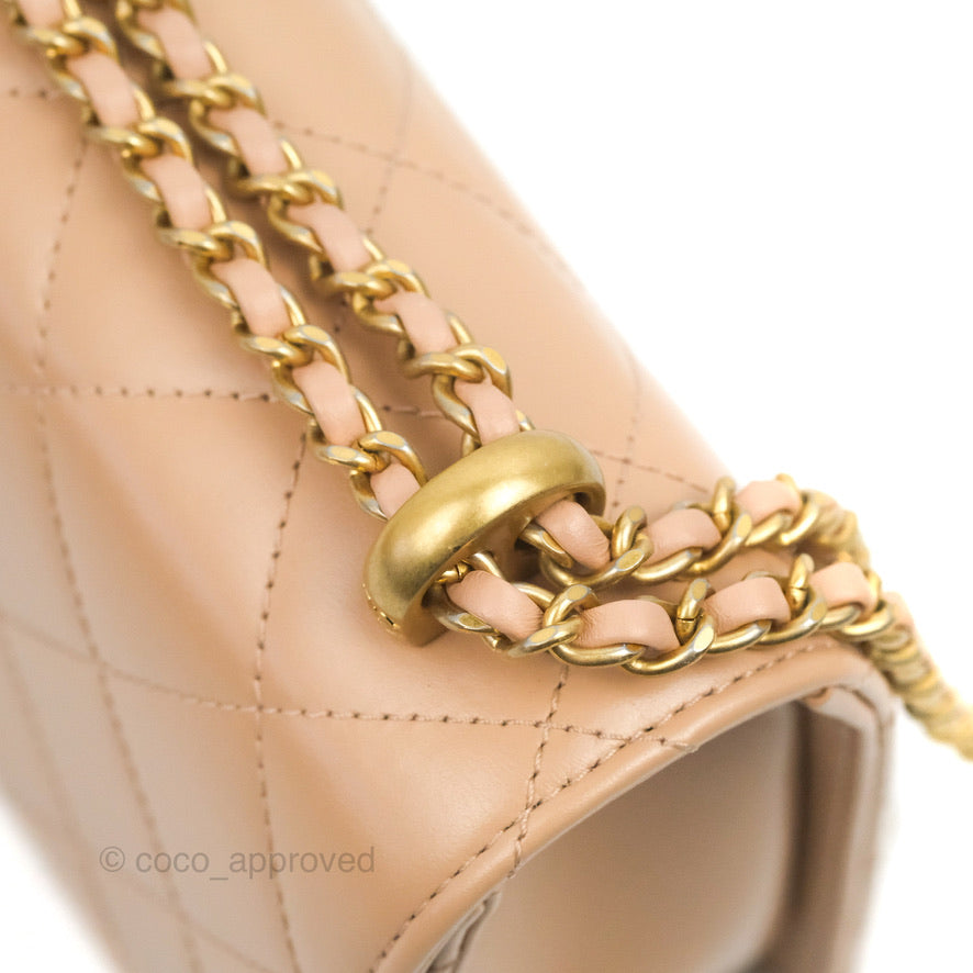 Chanel Quilted Perfect Fit Adjustable Beige Calfskin Gold Hardware 21A
