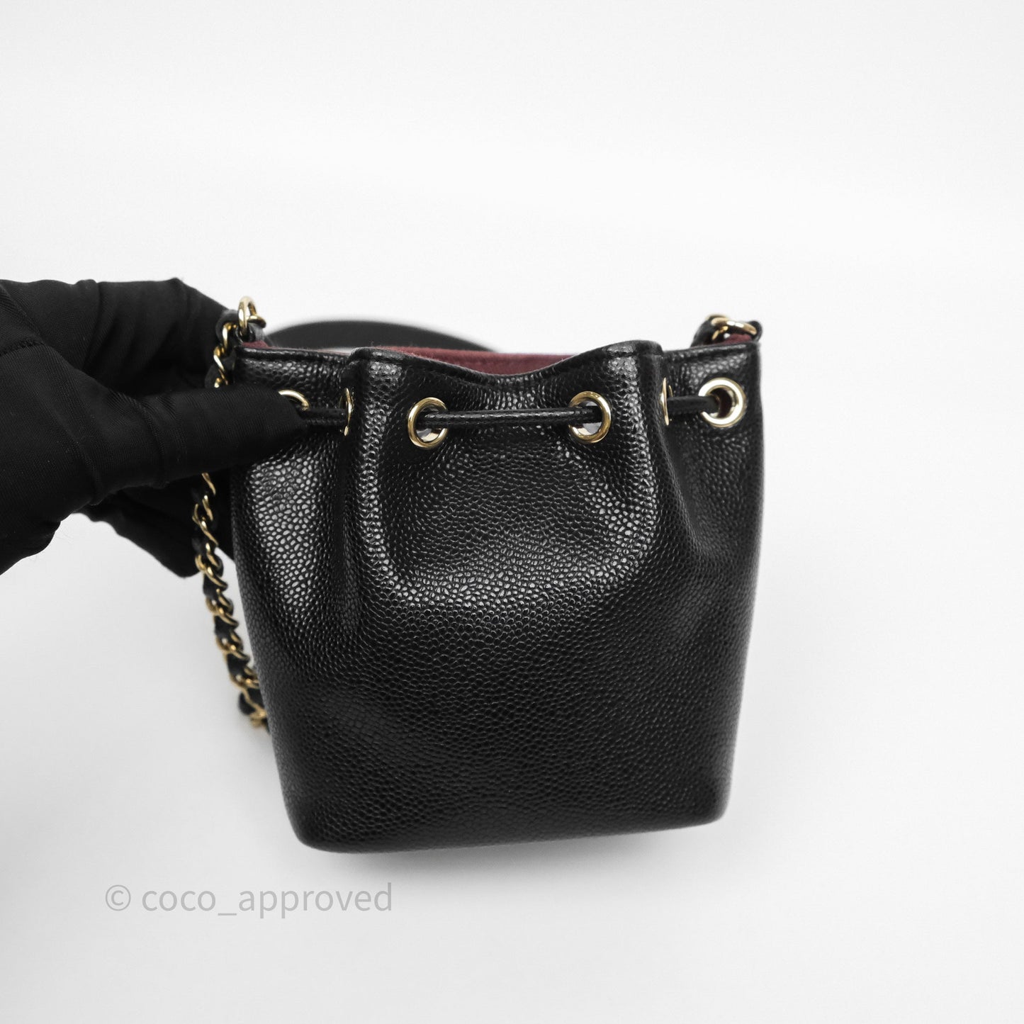Chanel Mini Pocket Bucket Bag Black Caviar Gold Hardware