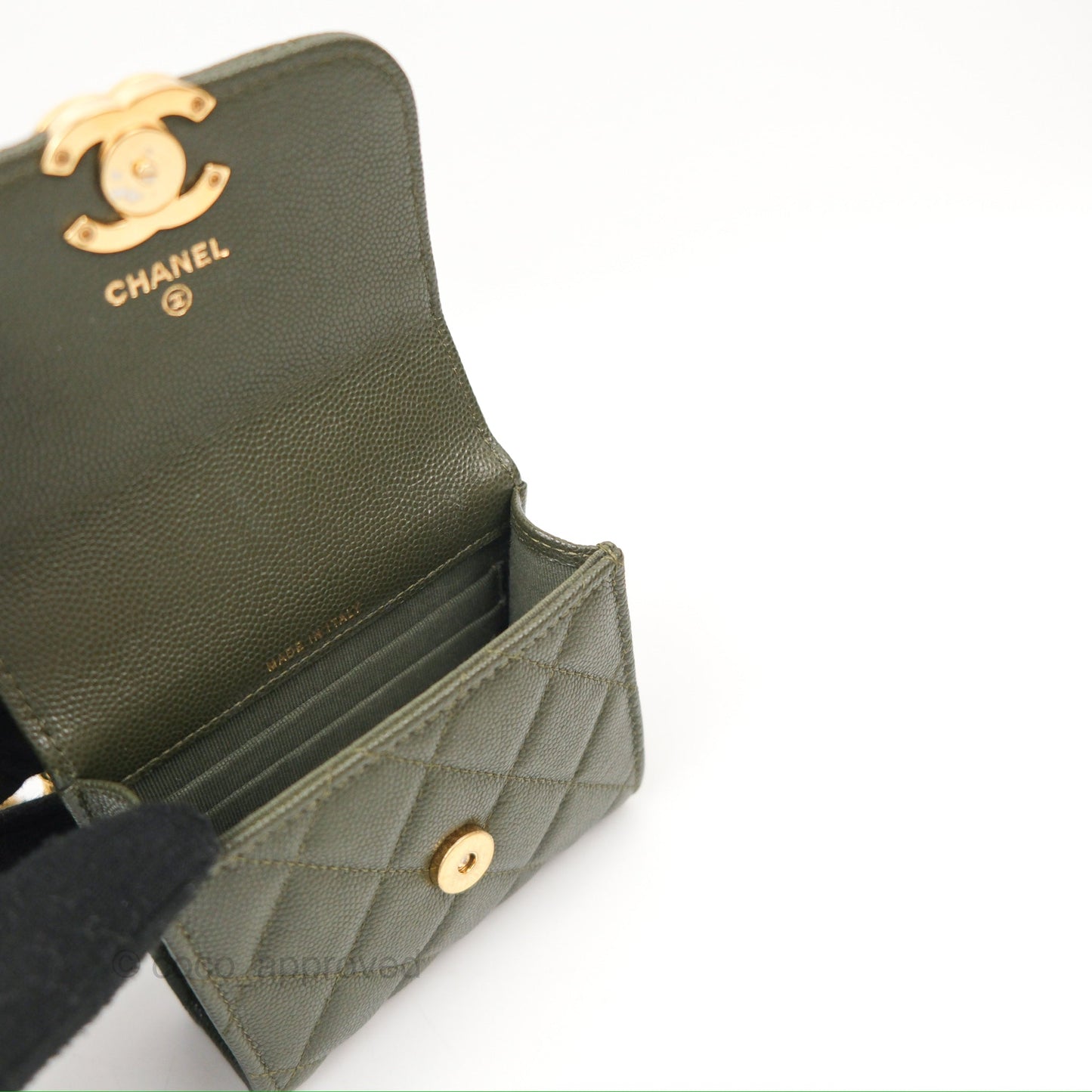 Chanel Coco First Mini Clutch On Chain Dark Olive Green Caviar Gold Hardware 22K