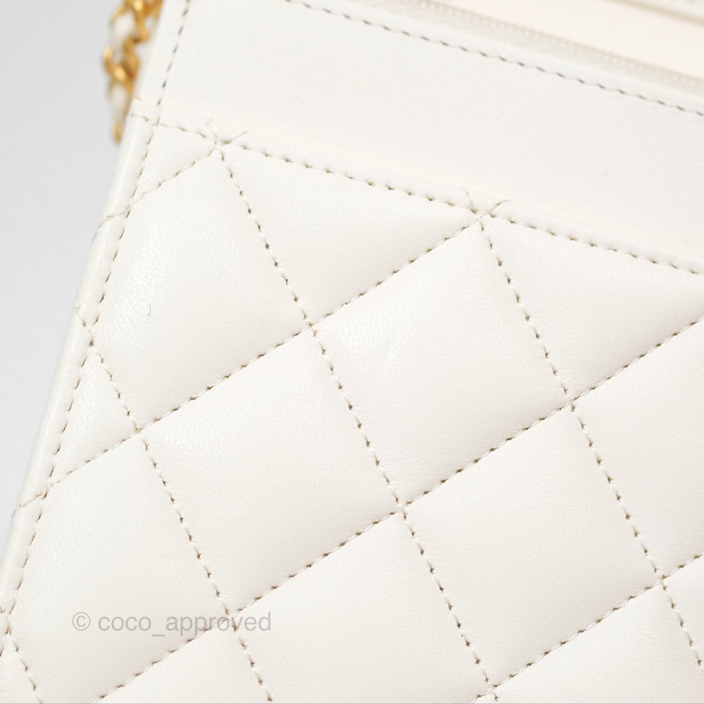 Chanel Quilted Wallet on Chain WOC Coco Heart Chain White Lambskin Aged Gold Hardware 22K