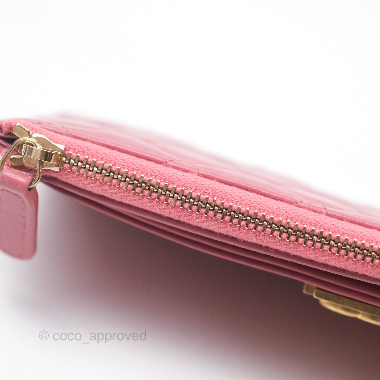 Chanel Boy Long Pouch Wallet Dusty Pink Lambskin Aged Gold Hardware