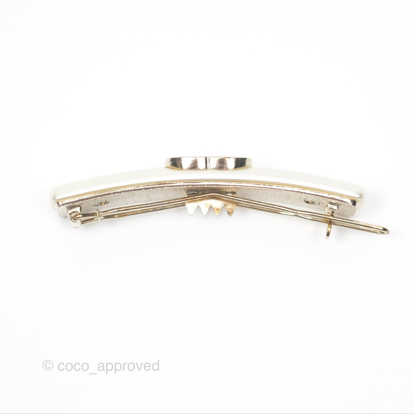 Chanel Crystal CC Pearl Hair Clip Gold Tone 21B