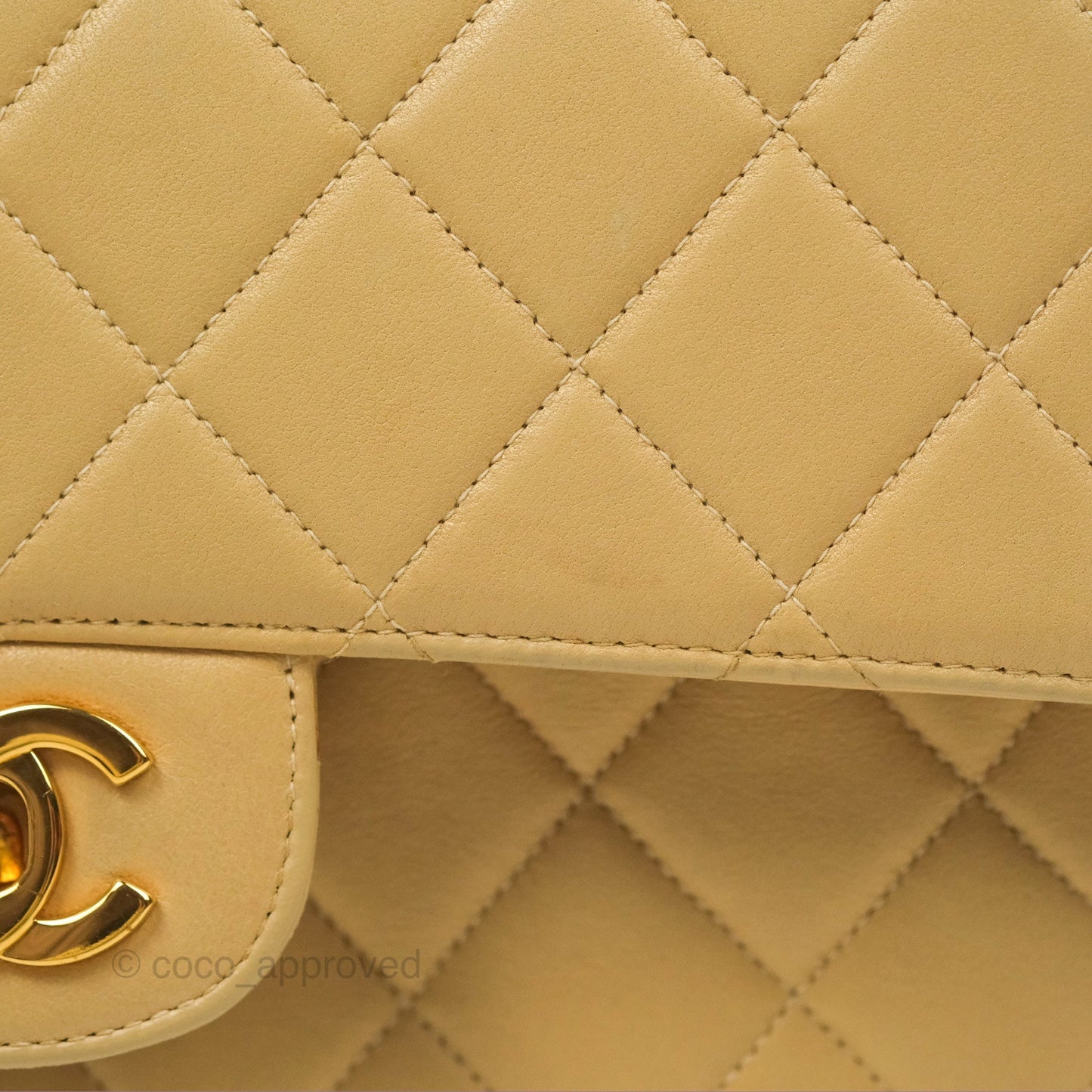 Chanel Vintage Double Sided Flap Bag Quilted Beige Lambskin Gold Hardware