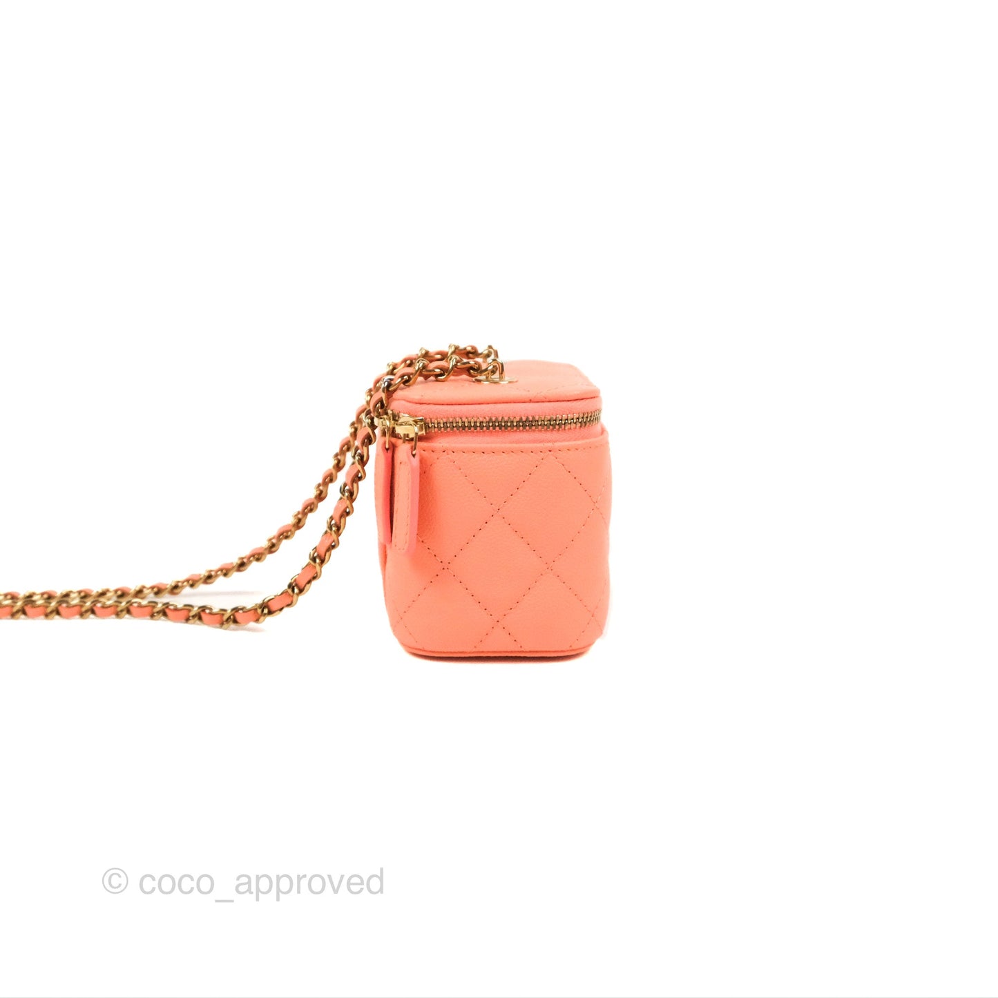 Chanel Mini Vanity With Chain Coral Pink Caviar Gold Hardware