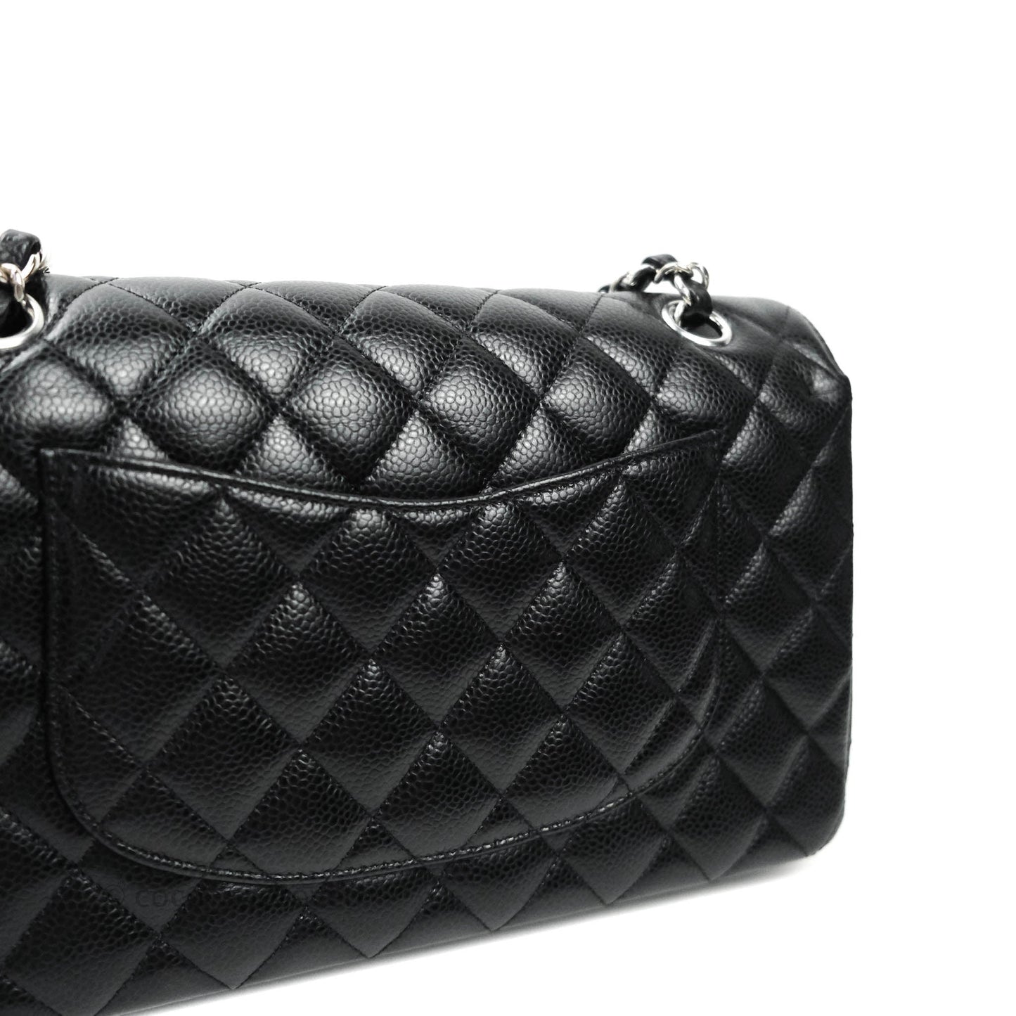 Chanel Classic M/L Medium Double Flap Bag Black Caviar Silver Hardware
