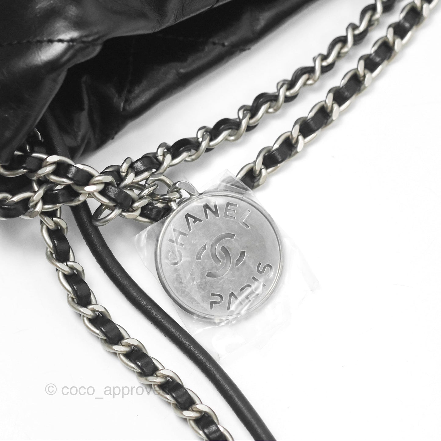 Chanel 22 Mini Bag Black Shiny Crumpled Calfskin Matte Silver Hardware