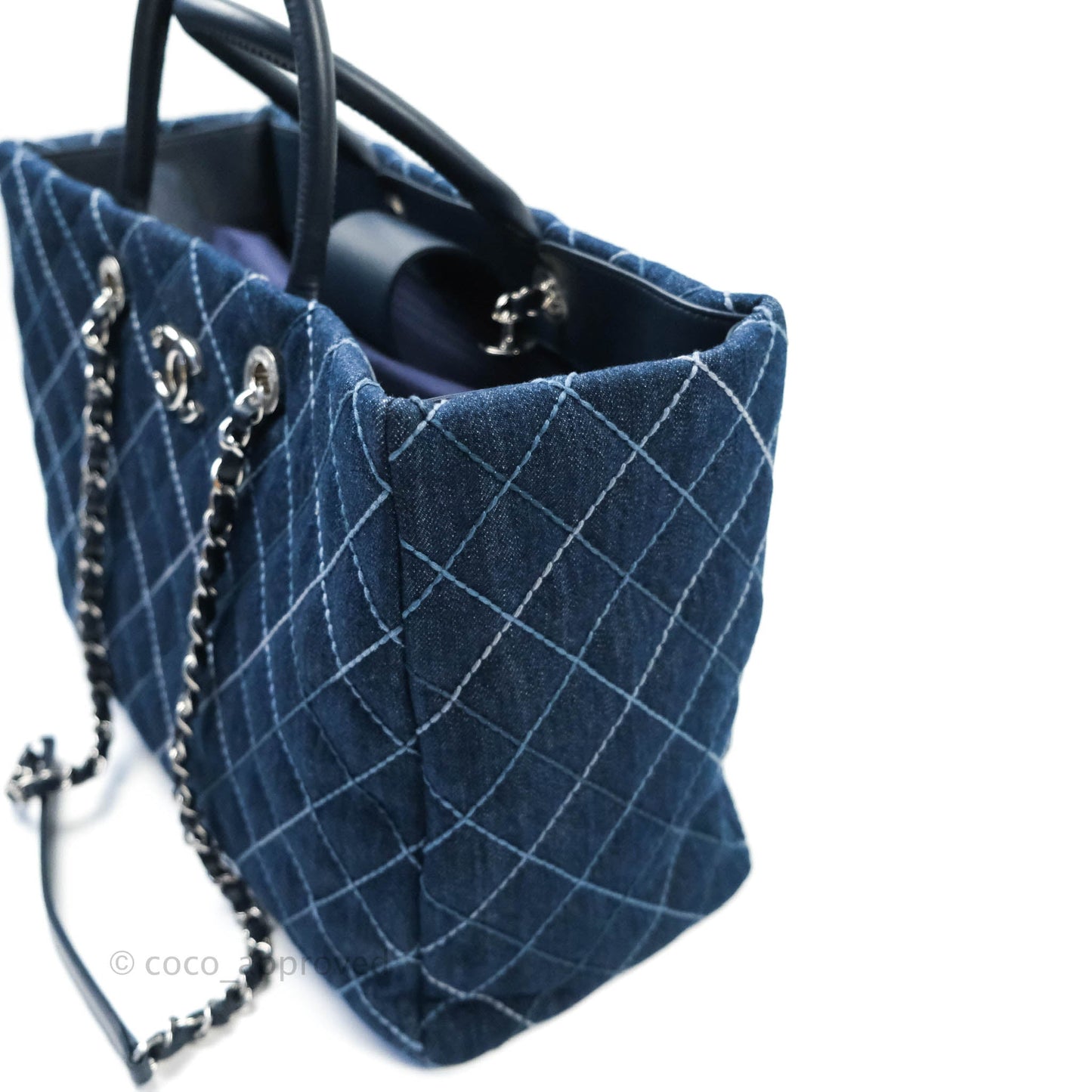 Chanel Quilted Large Coco Handle Shopping Tote Denim Silver Hardware