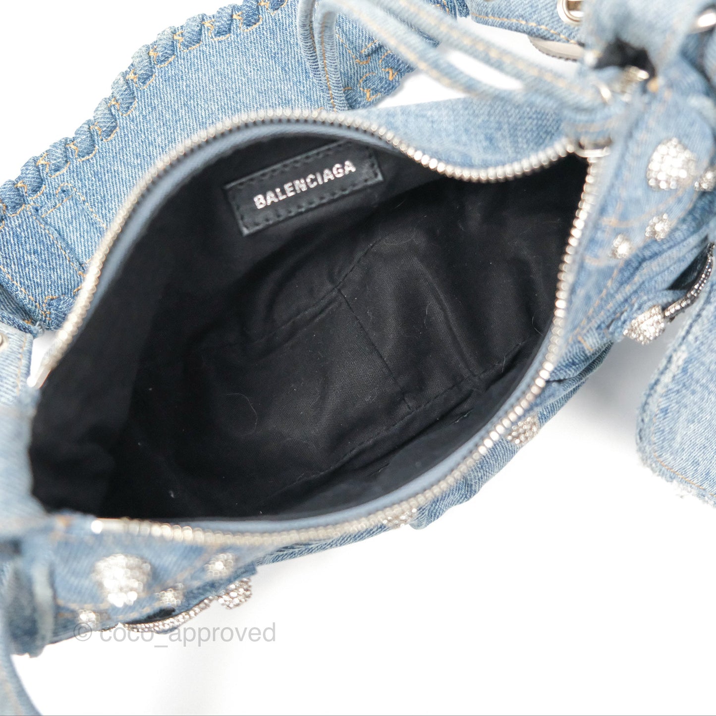 Balenciaga Small Le Cagole Shoulder Bag Blue Washed Denim with Rhinestones