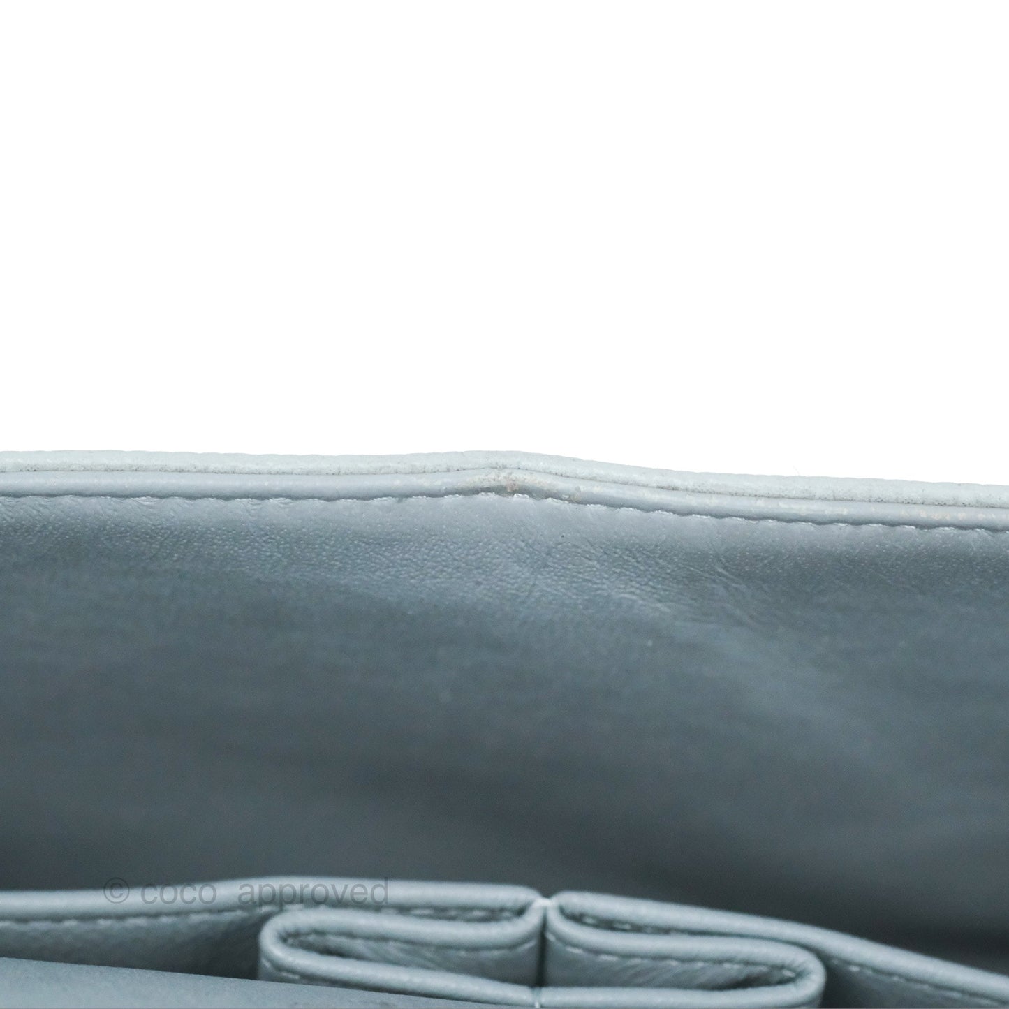 Chanel Classic M/L Medium Flap Quilted Light Grey Blue Caviar Silver Hardware