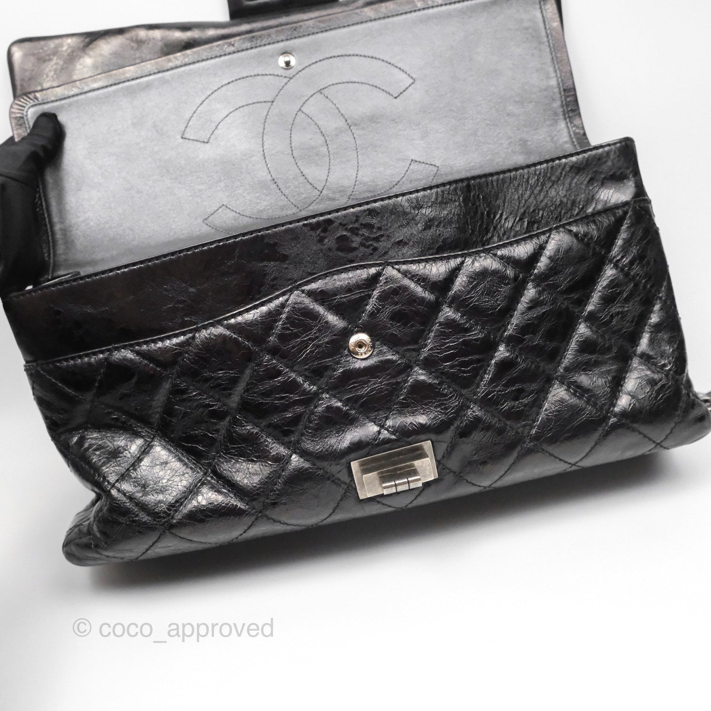 Chanel 228 Reissue Flap Quilted Black Crumpled Calfskin Ruthenium Hardware
