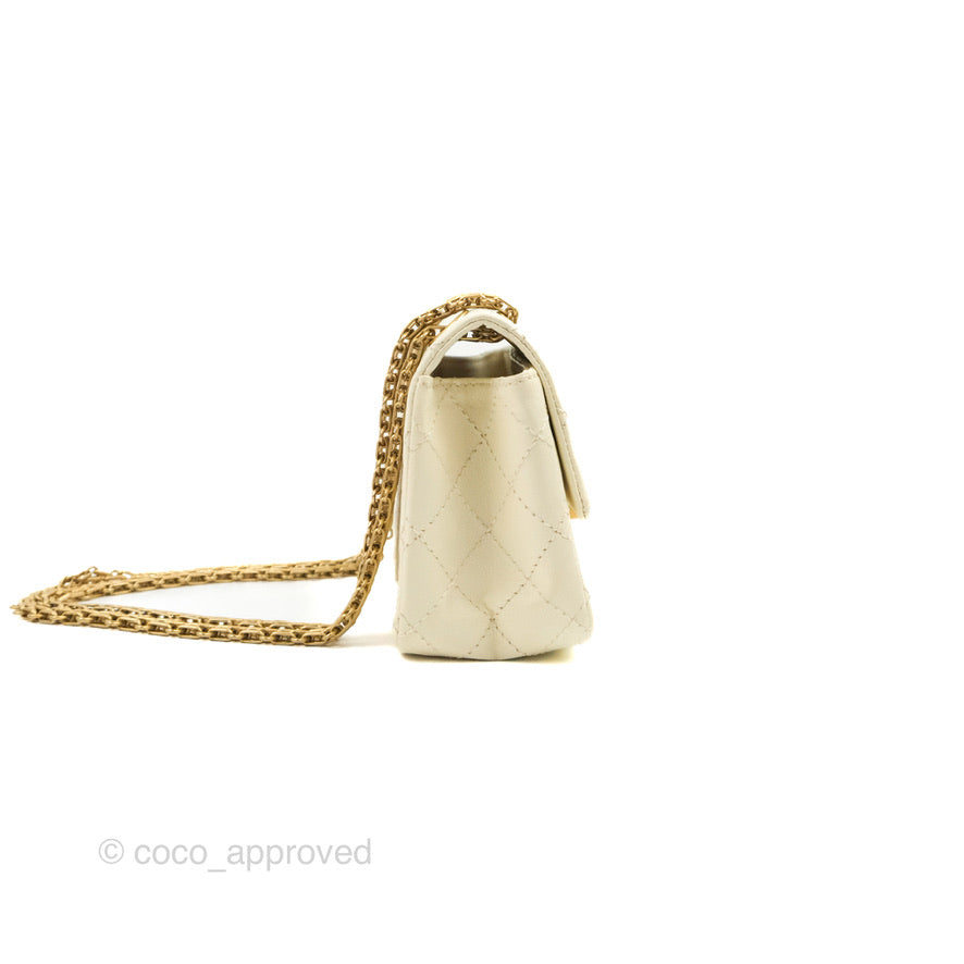 Chanel Mini Reissue 224 White Ivory Aged Calfskin Aged Gold Hardware