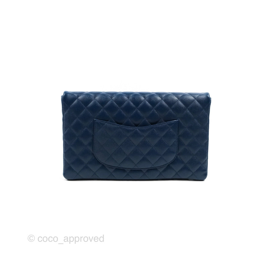 Chanel Quilted Caviar Navy Timeless Clutch Gold Hardware